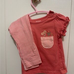 Nutmeg Coral Kids Tee with Floral Pocket and Checkered Pants